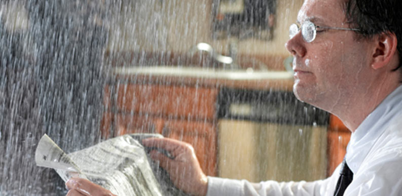 Man with leaking water